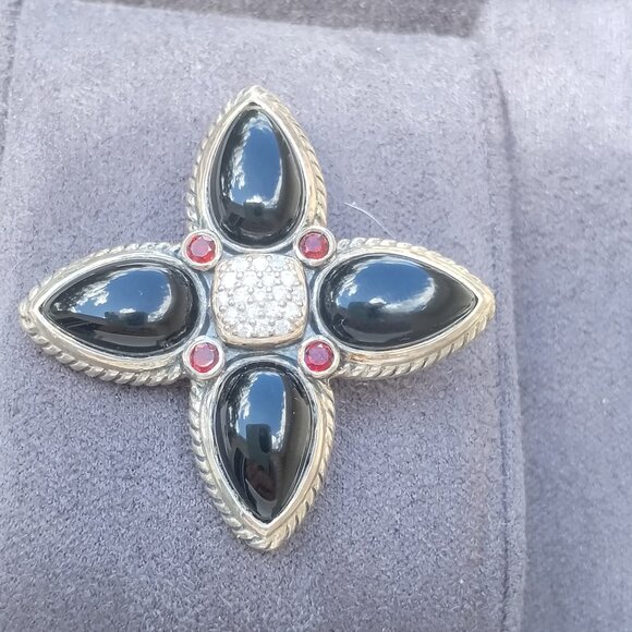 David Yurman Renaissance Vintage Pendant With Diamods and Black Onyx and Ruby's - Picture 2 of 4